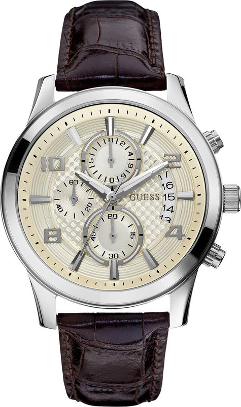 Buy Shop Guess Exec Chronograph White Dial Brown Leather Strap Watch For Men - W0076G2 USA Online
