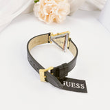 Buy Shop Guess Fame Quartz Gold Dial Black Leather Strap Watch For Women - GW0548L3 USA Online