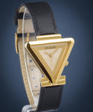 Buy Shop Guess Fame Quartz Gold Dial Black Leather Strap Watch For Women - GW0548L3 USA Online