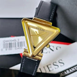Buy Shop Guess Fame Quartz Gold Dial Black Leather Strap Watch For Women - GW0548L3 USA Online