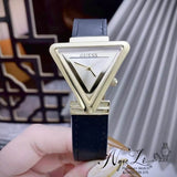 Buy Shop Guess Fame Quartz Gold Dial Black Leather Strap Watch For Women - GW0548L3 USA Online
