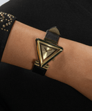 Buy Shop Guess Fame Quartz Gold Dial Black Leather Strap Watch For Women - GW0548L3 USA Online