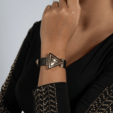 Buy Shop Guess Fame Quartz Gold Dial Black Leather Strap Watch For Women - GW0548L3 USA Online