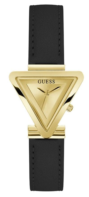 Buy Shop Guess Fame Quartz Gold Dial Black Leather Strap Watch For Women - GW0548L3 USA Online
