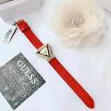 Buy Shop Guess Fame Quartz Gold Dial Red Leather Strap Watch For Women - GW0504L2 USA Online