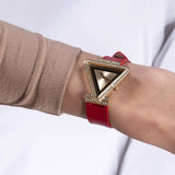 Buy Shop Guess Fame Quartz Gold Dial Red Leather Strap Watch For Women - GW0504L2 USA Online