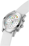 Guess Wanderlust Crystals Silver Dial White Rubber Strap Watch For Women - W1059L3