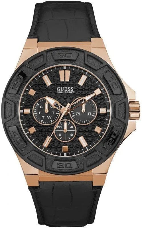 Buy Shop Guess Force Analog Black Dial Black Leather Strap Watch For Men - W0674G6 USA Online
