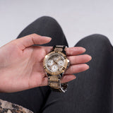 Buy Shop Guess Frontier Chronograph Crystals Gold Dial Two Tone Steel Strap Watch For Women - W1156L5 USA Online