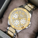 Buy Shop Guess Frontier Chronograph Crystals Gold Dial Two Tone Steel Strap Watch For Women - W1156L5 USA Online