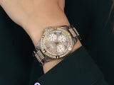 Buy Shop Guess Frontier Chronograph Crystals Gold Dial Two Tone Steel Strap Watch For Women - W1156L5 USA Online