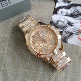 Buy Shop Guess Frontier Chronograph Crystals Rose Gold Dial Rose Gold Steel Strap Watch for Men - W0799G3 USA Online