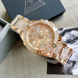 Buy Shop Guess Frontier Chronograph Crystals Rose Gold Dial Rose Gold Steel Strap Watch for Men - W0799G3 USA Online