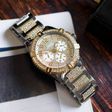 Buy Shop Guess Frontier Chronograph Crystals Silver Dial Two Tone Steel Strap Watch for Men - W0799G4 USA Online