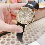 Buy Shop Guess Frontier Diamonds Gold Dial Black Rubber Strap Watch For Women - W1160L1 USA Online