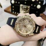 Buy Shop Guess Frontier Diamonds Gold Dial Black Rubber Strap Watch For Women - W1160L1 USA Online