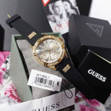 Buy Shop Guess Frontier Diamonds Gold Dial Black Rubber Strap Watch For Women - W1160L1 USA Online