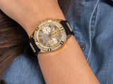 Buy Shop Guess Frontier Diamonds Gold Dial Black Rubber Strap Watch For Women - W1160L1 USA Online