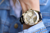 Buy Shop Guess Frontier Diamonds Gold Dial Black Rubber Strap Watch For Women - W1160L1 USA Online