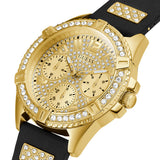 Buy Shop Guess Frontier Diamonds Gold Dial Black Rubber Strap Watch For Women - W1160L1 USA Online