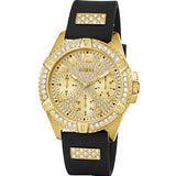 Buy Shop Guess Frontier Diamonds Gold Dial Black Rubber Strap Watch For Women - W1160L1 USA Online