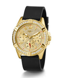 Buy Shop Guess Frontier Diamonds Gold Dial Black Rubber Strap Watch For Women - W1160L1 USA Online