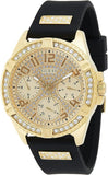 Buy Shop Guess Frontier Diamonds Gold Dial Black Rubber Strap Watch For Women - W1160L1 USA Online