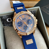 Buy Shop Guess Frontier DIamonds Gold Dial Blue Rubber Strap Watch For Women - W1160L3 USA Online