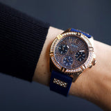 Buy Shop Guess Frontier DIamonds Gold Dial Blue Rubber Strap Watch For Women - W1160L3 USA Online