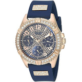 Buy Shop Guess Frontier DIamonds Gold Dial Blue Rubber Strap Watch For Women - W1160L3 USA Online