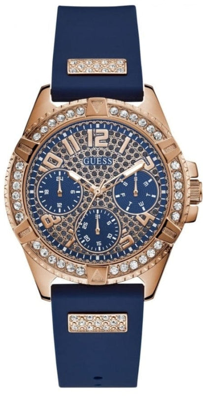 Buy Shop Guess Frontier DIamonds Gold Dial Blue Rubber Strap Watch For Women - W1160L3 USA Online