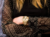 Buy Shop Guess Frontier Diamonds Gold Dial Gold Steel Strap Watch For Women - W1156L2 USA Online