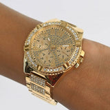 Buy Shop Guess Frontier Diamonds Gold Dial Gold Steel Strap Watch For Women - W1156L2 USA Online