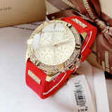 Buy Shop Guess Frontier Diamonds Gold Dial Red Rubber Strap Watch for Women - GW0045L2 USA Online