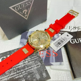 Buy Shop Guess Frontier Diamonds Gold Dial Red Rubber Strap Watch for Women - GW0045L2 USA Online