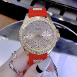 Buy Shop Guess Frontier Diamonds Gold Dial Red Rubber Strap Watch for Women - GW0045L2 USA Online
