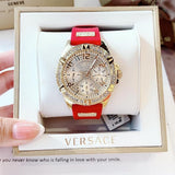 Buy Shop Guess Frontier Diamonds Gold Dial Red Rubber Strap Watch for Women - GW0045L2 USA Online