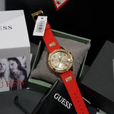 Buy Shop Guess Frontier Diamonds Gold Dial Red Rubber Strap Watch for Women - GW0045L2 USA Online