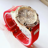 Buy Shop Guess Frontier Diamonds Gold Dial Red Rubber Strap Watch for Women - GW0045L2 USA Online