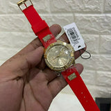Buy Shop Guess Frontier Diamonds Gold Dial Red Rubber Strap Watch for Women - GW0045L2 USA Online