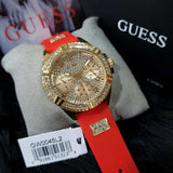 Buy Shop Guess Frontier Diamonds Gold Dial Red Rubber Strap Watch for Women - GW0045L2 USA Online