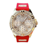 Buy Shop Guess Frontier Diamonds Gold Dial Red Rubber Strap Watch for Women - GW0045L2 USA Online