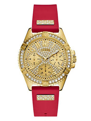 Buy Shop Guess Frontier Diamonds Gold Dial Red Rubber Strap Watch for Women - GW0045L2 USA Online
