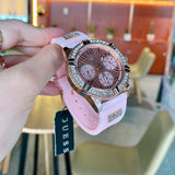 Buy Shop Guess Frontier Diamonds Rose Gold Dial Pink Rubber Strap Watch For Women - W1160L5 USA Online