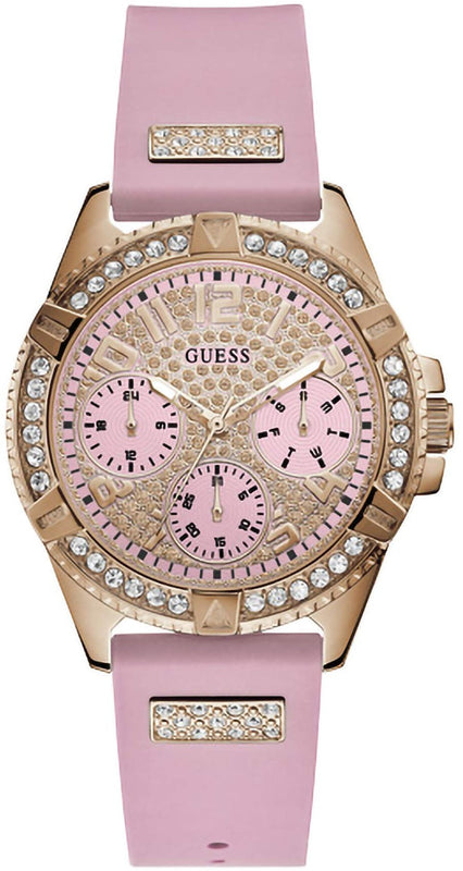 Buy Shop Guess Frontier Diamonds Rose Gold Dial Pink Rubber Strap Watch For Women - W1160L5 USA Online