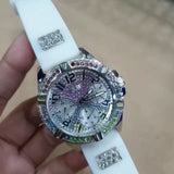 Buy Shop Guess Frontier Diamonds Silver Dial White Rubber Strap Watch for Women - GW0045L1 USA Online