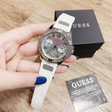 Buy Shop Guess Frontier Diamonds Silver Dial White Rubber Strap Watch for Women - GW0045L1 USA Online