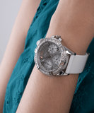 Buy Shop Guess Frontier Diamonds Silver Dial White Rubber Strap Watch for Women - GW0045L1 USA Online