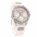Buy Shop Guess Frontier Diamonds Silver Dial White Rubber Strap Watch for Women - GW0045L1 USA Online