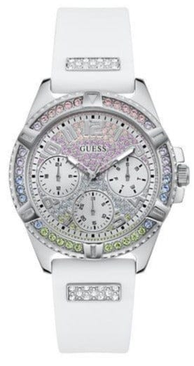 Buy Shop Guess Frontier Diamonds Silver Dial White Rubber Strap Watch for Women - GW0045L1 USA Online